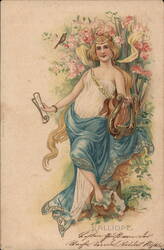 Kalliope, Muse of Epic Poetry - Vintage Embossed Postcard Art Nouveau Postcard Postcard