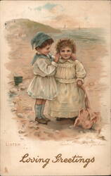 Children on Beach, Loving Greetings Postcard Francis E Jackson Postcard Postcard