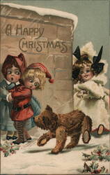 Children with Teddy Bear, Happy Christmas, Vintage Holiday Postcard Teddy Bears Postcard Postcard