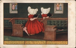 Sunbonnet Twins in Church Pew, Vintage Children's Postcard Sunbonnet Babies Postcard Postcard