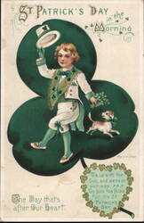 St. Patrick's Day Boy with Dog, Vintage Holiday Postcard Postcard Postcard