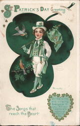 Boy with Irish Flag, St. Patrick's Day Greeting, Vintage Postcard Postcard Postcard