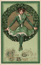 Vintage Girl in Green Clover Wreath, St. Patrick's Day Postcard Samuel L. Schmucker Postcard Postcard