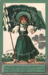 Irish Girl with Erin Go Brach Flag, St. Patrick's Day Postcard Postcard