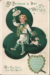 Irish Boy with Dog, Shamrock, St. Patrick's Day Postcard Postcard