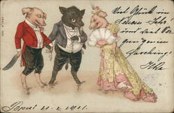 Anthropomorphic Pigs in Formal Wear - Humorous Vintage Postcard Postcard Postcard