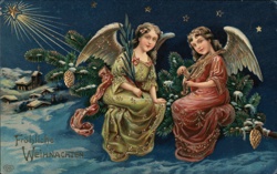 Christmas Angels with Violin & Star, Frohliche Weihnachten, Germany Postcard Postcard Postcard