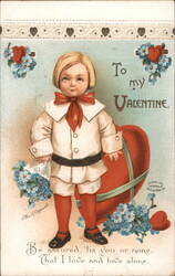 Boy with Valentine Heart, Vintage Children's Postcard Ellen Clapsaddle Postcard Postcard