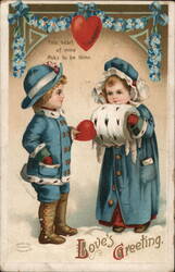 Children Exchanging Valentines, Embossed Hearts, Vintage Illustration Ellen Clapsaddle Postcard Postcard Postcard