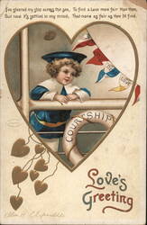 Courtship Sailor Boy in Heart, Love's Greeting, Embossed Ellen Clapsaddle Postcard Postcard Postcard