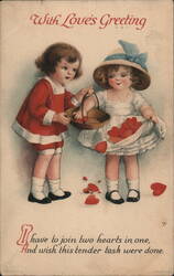 Valentine Children with Hearts Basket, Love's Greeting Postcard Ellen Clapsaddle Postcard Postcard