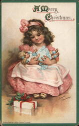 Little Girl with Doll & Gift, Frances Brundage Christmas Postcard Postcard