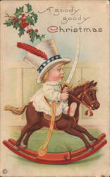 Boy in Uncle Sam Hat on Rocking Horse - Christmas Postcard Toys Postcard Postcard