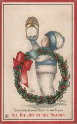 Cute Child with Holly Wreath, Christmas Postcard, 1916 Postcard