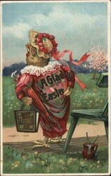 Anthropomorphic Chicken in Red Dress, "A Glad Easter", Vintage Postcard Postcard