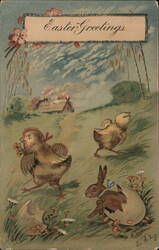 Easter Chicks & Bunny Hatching, Vintage Holiday Greeting Postcard Postcard Postcard