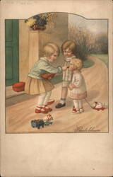 Three Children Sharing Treats, Vintage Illustration by Paulbluer Postcard