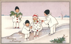 Vintage Christmas Clown Children Ice Skating Postcard Postcard Postcard