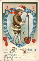 Boy with Hearts & Forget-Me-Nots, Valentine's Day Postcard Postcard Postcard