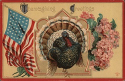 Thanksgiving Turkey with US Flag - Gold Embossed Postcard Postcard