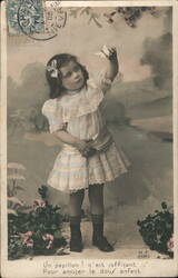 Girl with Butterfly, Nievre, France - Vintage Postcard Girls Postcard Postcard