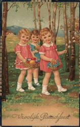 Three Girls with Easter Baskets, Dutch Easter Greeting With Children Postcard Postcard Postcard