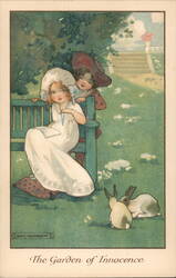 Children with Rabbits in Garden of Innocence, Agnes Richardson Illustration Postcard Postcard Postcard