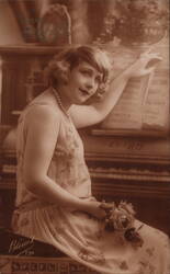 Young Woman at Piano, Erard, Sepia Portrait, France Pianos Postcard Postcard Postcard