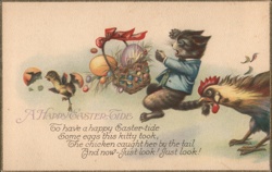 Playful Kitten Steals Easter Eggs, Vintage Embossed Postcard Postcard