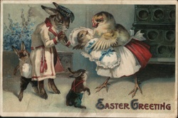 Anthropomorphic Easter Chicks and Rabbits Vintage Illustration Postcard Postcard Postcard