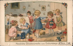 Children's Birthday Party, c. 1920s, Color Illustration Paul Körner Postcard Postcard Postcard