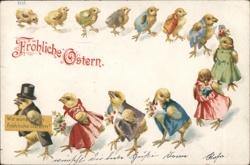 Anthropomorphic Chicks Celebrate Easter - German Postcard With Chicks Postcard Postcard