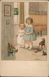 Two Children with Dolls, Germany - Vintage Illustration Pauli Ebner Postcard Postcard Postcard