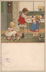 Three Children Playing, Vintage Illustration Postcard Pauli Ebner Postcard Postcard