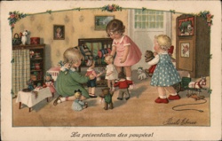 Children's Playtime with Dolls and Toys - Charming Vintage Illustration Pauli Ebner Postcard Postcard Postcard