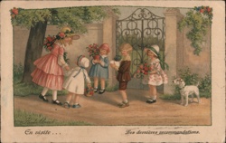 Children with Flowers at Gate Pauli Ebner Postcard Postcard Postcard