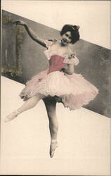 Vintage Ballerina in Pink Tutu, Posed on One Foot Postcard