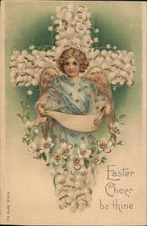 Easter Angel with Blank Banner, Lily Cross, Vintage Holiday Postcard Postcard