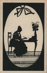 Silhouette of Woman at Piano, Vintage Postcard Postcard