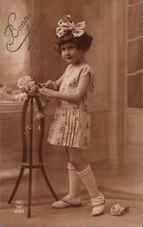 Bonne Année: French Girl with Flowers, Sepia Postcard Girls Postcard Postcard