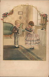 Children with Flowers, Vintage Illustration, c. 1923 Postcard