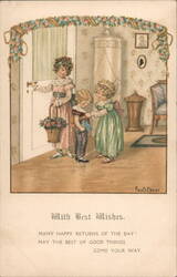 Children Helping Dress Little Brother, Birthday Greeting Pauli Ebner Postcard Postcard Postcard