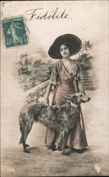 Woman with Borzoi, Fidelite, French Postcard Postcard