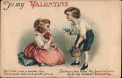 Valentine Children with Flowers & Heart, Vintage Illustration Ellen Clapsaddle Postcard Postcard Postcard