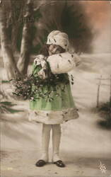 Bonne Année, Girl with Mistletoe, Châlons, France - Vintage Holiday Postcard Postcard