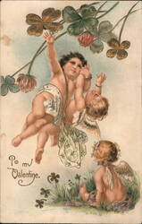 Three Cherubs and Clover, Valentine's Day Greeting Cupid Postcard Postcard Postcard