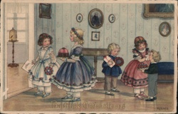 Dutch Children Celebrate Birthday, Vintage Illustration Postcard