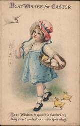 Little Girl with Chicks and Eggs - Easter Greetings Ellen Clapsaddle Postcard Postcard Postcard