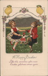 Children & Easter Bunny Dancing, Vintage Easter Postcard With Children Pauli Ebner Postcard Postcard