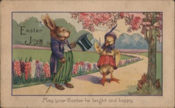 Easter Bunny & Duckling, Vintage Easter Greeting Postcard With Bunnies Postcard Postcard